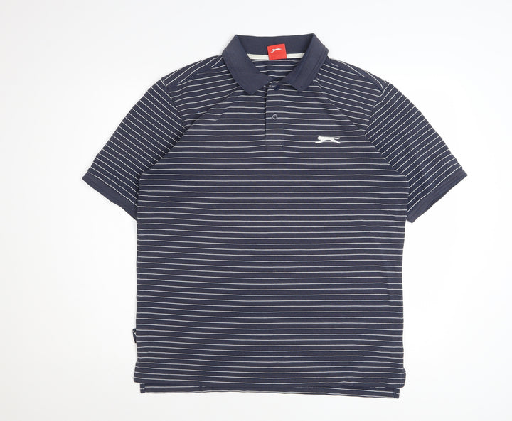 Slazenger Men’s Blue Striped Polo Shirt Size M Cotton Casual