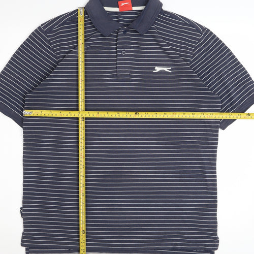 Slazenger Men’s Blue Striped Polo Shirt Size M Cotton Casual