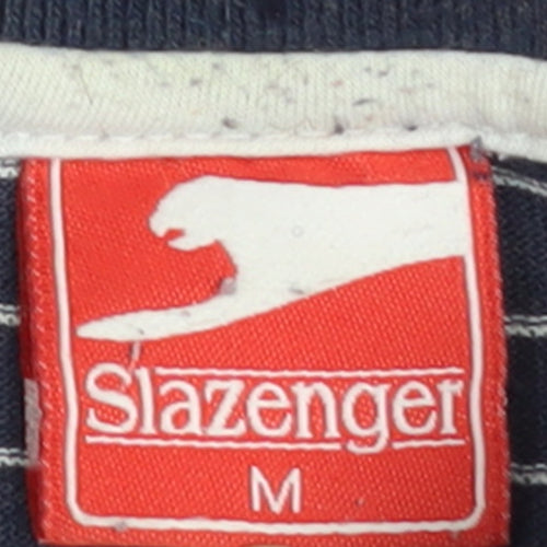 Slazenger Men’s Blue Striped Polo Shirt Size M Cotton Casual