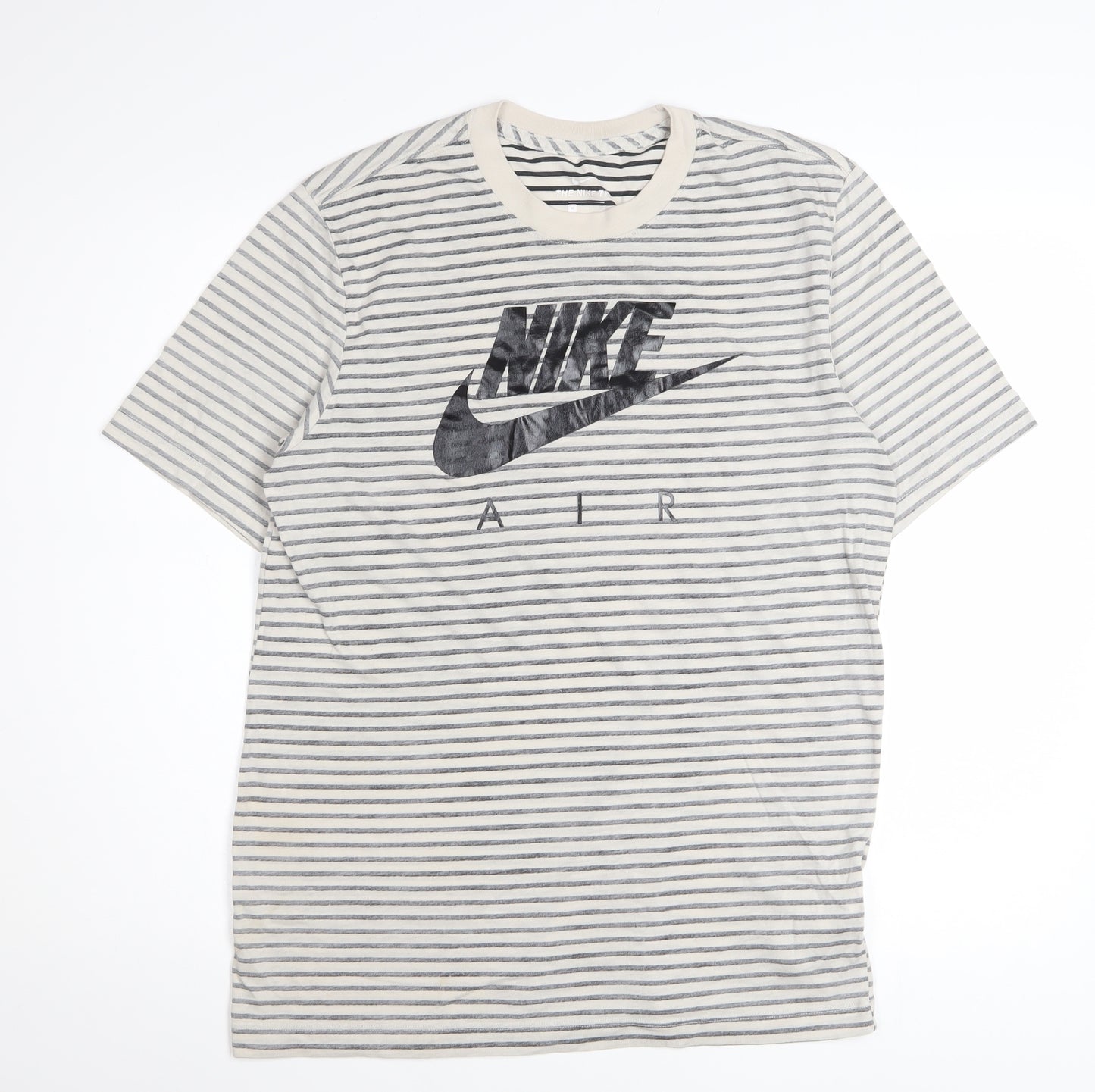 Nike Mens Beige Stripe Short Sleeve Crew Neck Air T-Shirt Medium