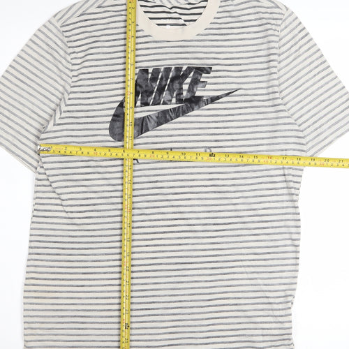 Nike Mens Beige Stripe Short Sleeve Crew Neck Air T-Shirt Medium