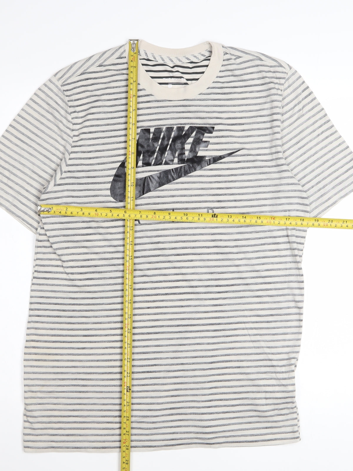 Nike Mens Beige Stripe Short Sleeve Crew Neck Air T-Shirt Medium