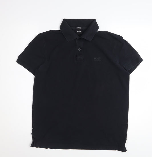 Hugo Boss Men's Black Regular Fit Cotton Polo Shirt Size M