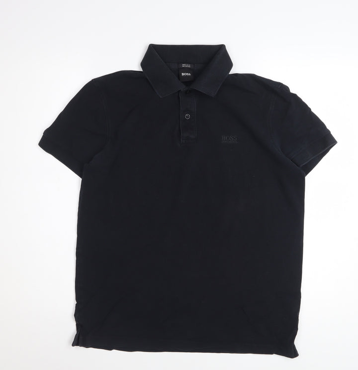 Hugo Boss Men's Black Regular Fit Cotton Polo Shirt Size M
