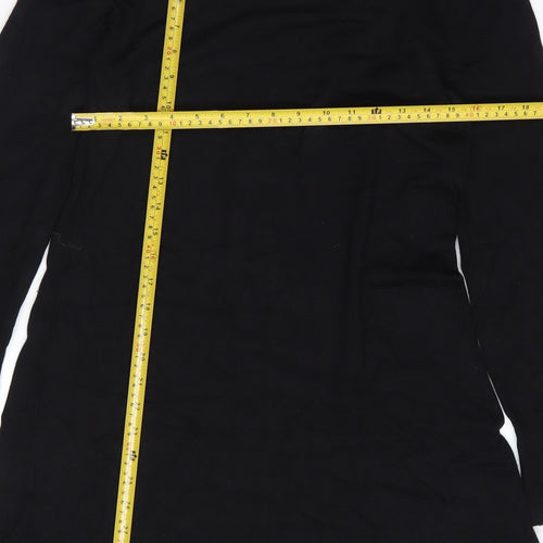 Warehouse Women's Black Beaded Neck Long Sleeve Shift Dress Size 14