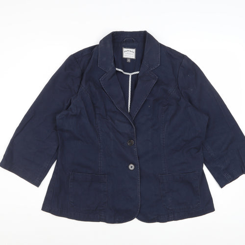 FatFace Women's Blue Cotton 3/4 Sleeve Blazer Jacket Size 18