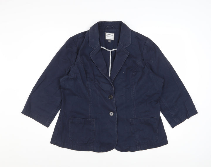 FatFace Women's Blue Cotton 3/4 Sleeve Blazer Jacket Size 18