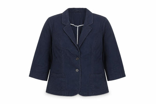 Front view of FatFace Women's Blue Cotton 3/4 Sleeve Blazer Jacket, size 18