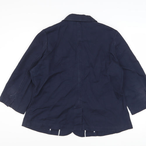 FatFace Women's Blue Cotton 3/4 Sleeve Blazer Jacket Size 18