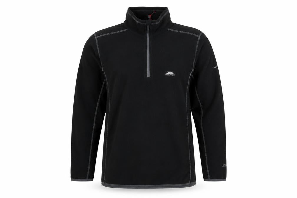 Front view of Trespass Men’s Black Fleece 1/4 Zip Pullover Sweatshirt, size S