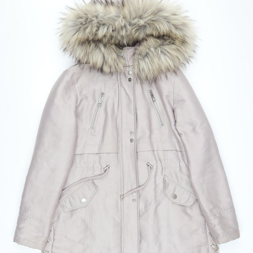 Lipsy Women’s Beige Faux Fur Hooded Parka Coat Size 14