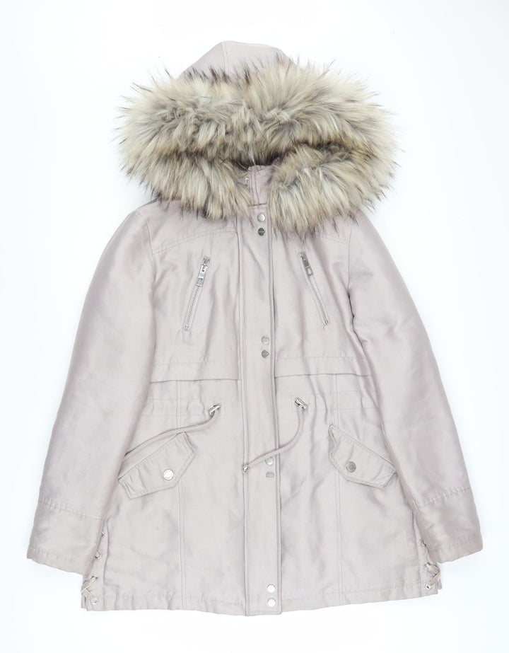 Lipsy Women’s Beige Faux Fur Hooded Parka Coat Size 14