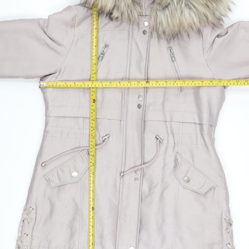 Lipsy Women’s Beige Faux Fur Hooded Parka Coat Size 14