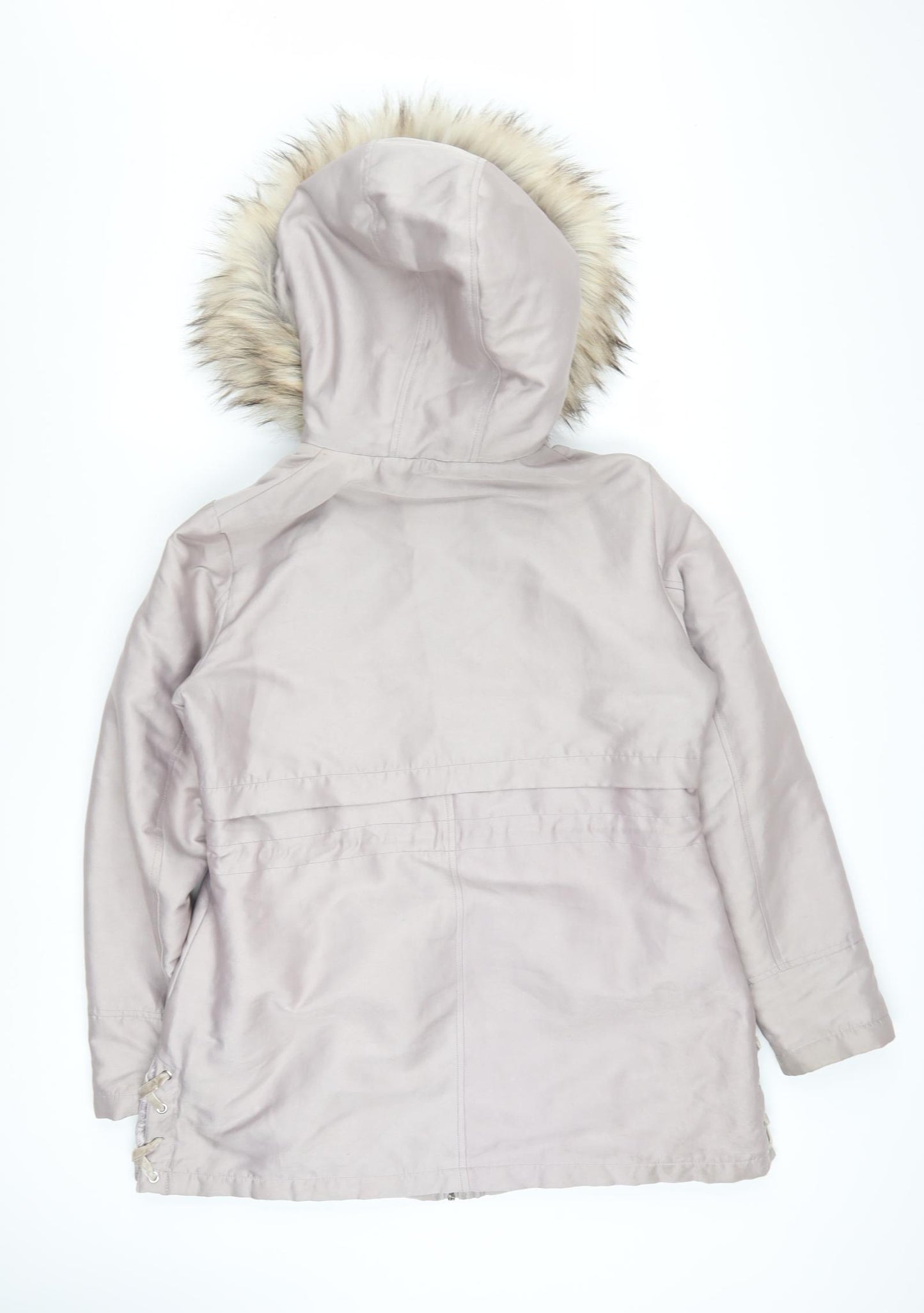 Lipsy Women’s Beige Faux Fur Hooded Parka Coat Size 14