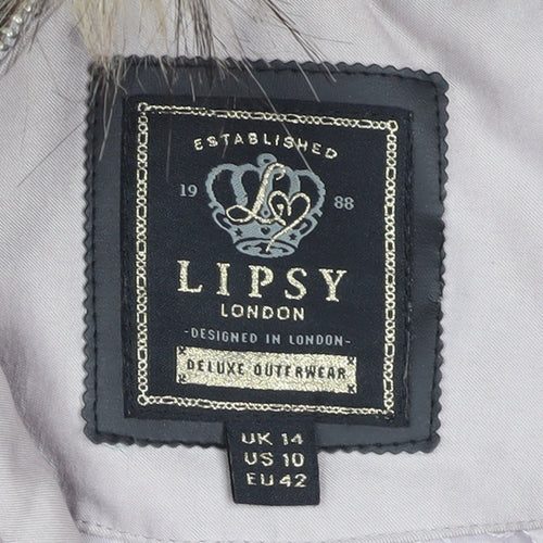Lipsy Women’s Beige Faux Fur Hooded Parka Coat Size 14