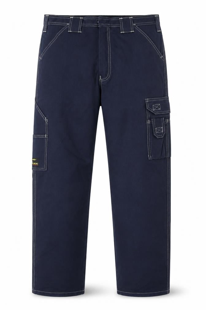 Front view of Tranemo Workwear Navy men’s cargo flame resistant trousers, size 36