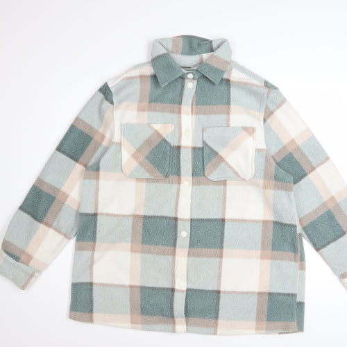 Next Womens Multicoloured Check Fleece Button-Up Tunic Shirt Size S