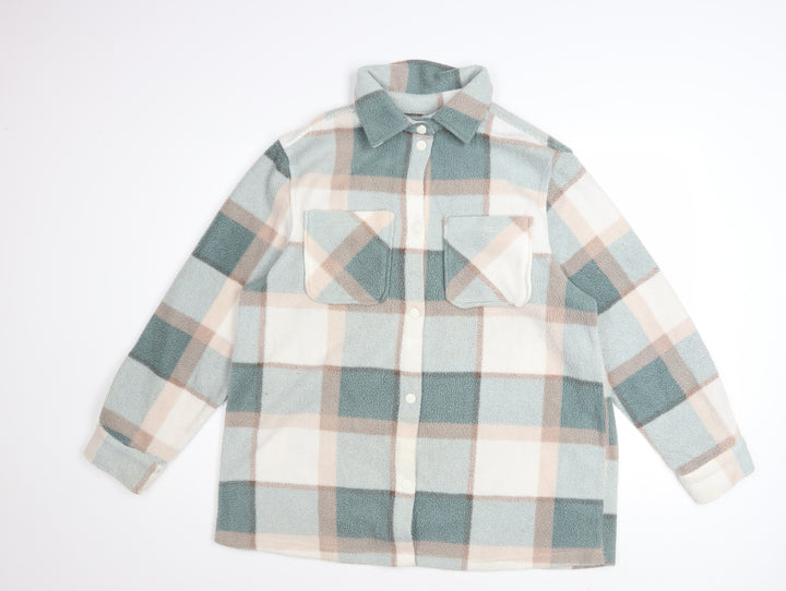 Next Womens Multicoloured Check Fleece Button-Up Tunic Shirt Size S
