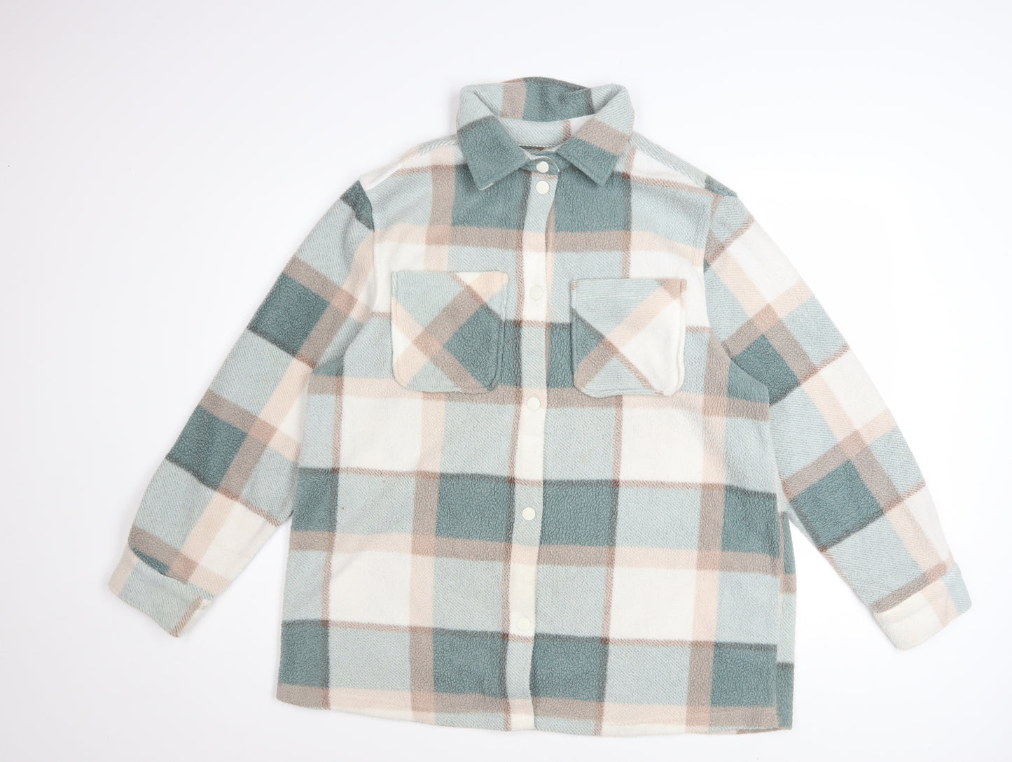 Next Womens Multicoloured Check Fleece Button-Up Tunic Shirt Size S