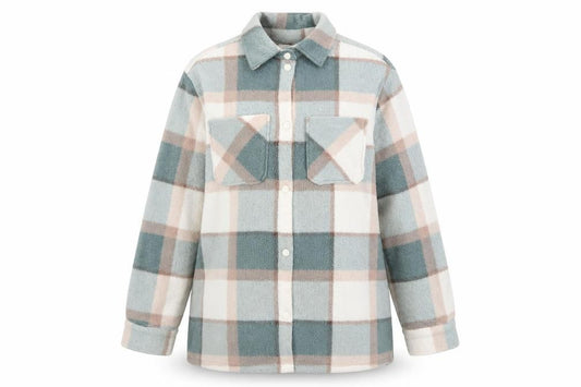 Front view of Next women’s multicoloured check fleece button-up tunic shirt, size S
