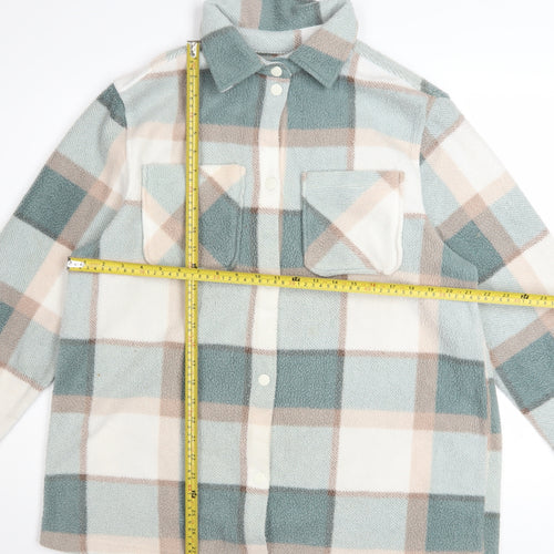 Next Womens Multicoloured Check Fleece Button-Up Tunic Shirt Size S