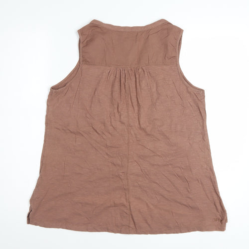 Fat Face Women Brown Embroidered Sleeveless Tunic Blouse Size 14