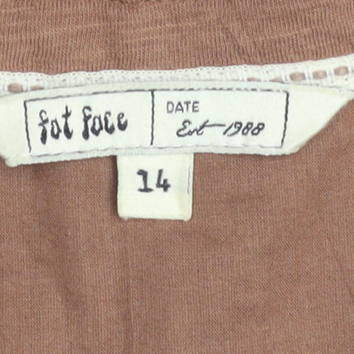 Fat Face Women Brown Embroidered Sleeveless Tunic Blouse Size 14