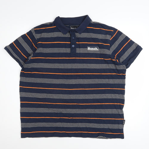 Bench Men's Blue Striped Cotton Polo Shirt XL Regular Fit