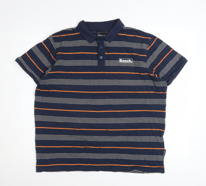 Bench Men's Blue Striped Cotton Polo Shirt XL Regular Fit
