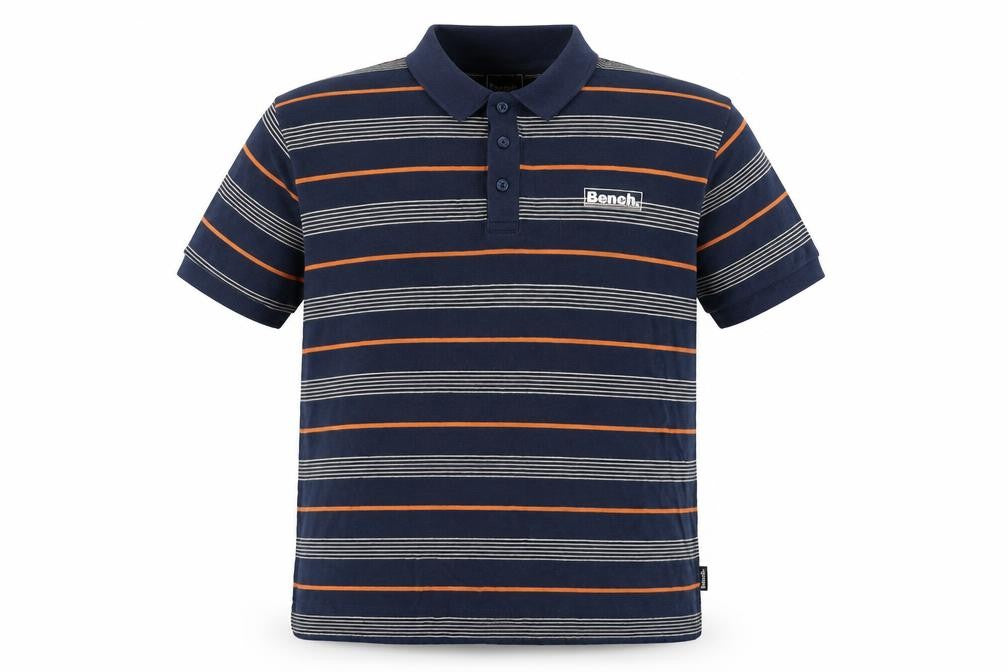 Bench Men's Blue Striped Cotton Polo Shirt XL Regular Fit