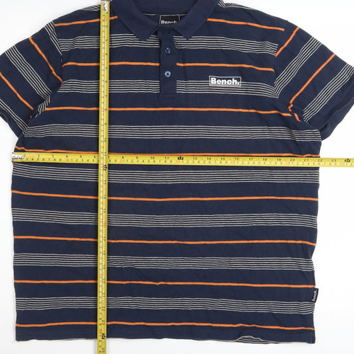 Bench Men's Blue Striped Cotton Polo Shirt XL Regular Fit