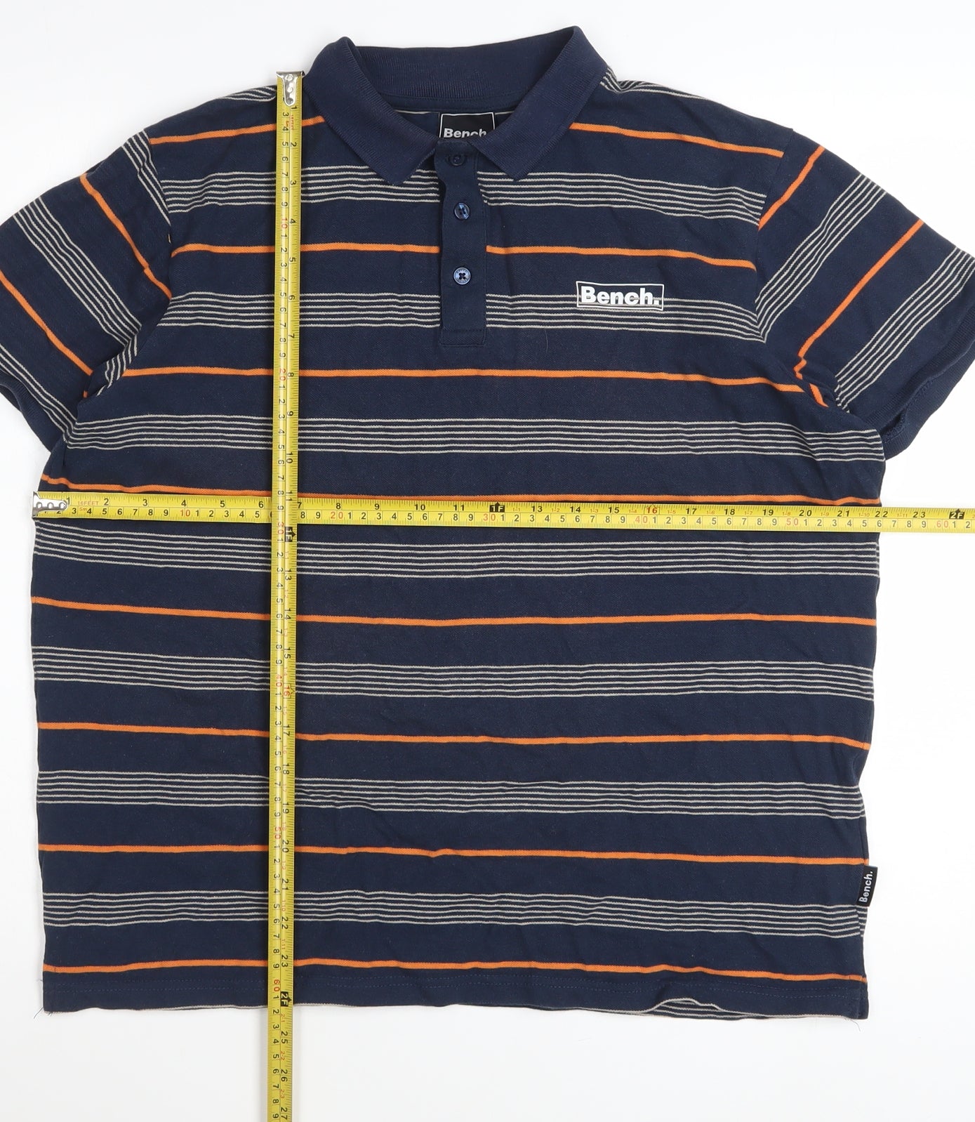 Bench Men's Blue Striped Cotton Polo Shirt XL Regular Fit