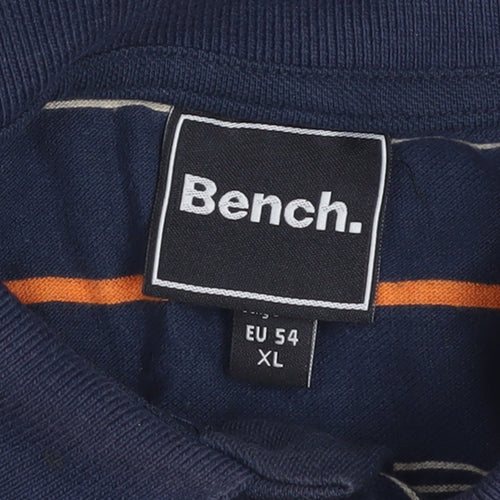 Bench Men's Blue Striped Cotton Polo Shirt XL Regular Fit