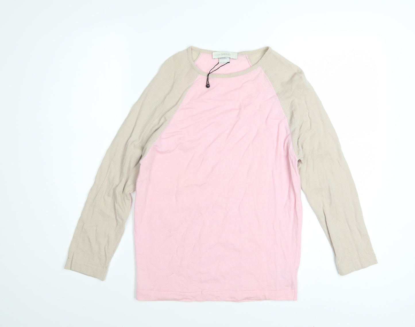 John Smedley Women's Pink Beige Merino Wool Crew Neck Jumper M