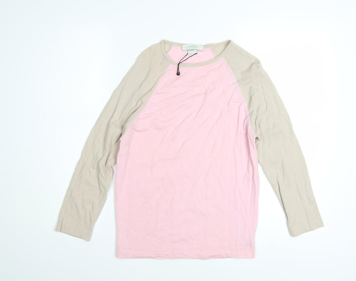 John Smedley Women's Pink Beige Merino Wool Crew Neck Jumper M