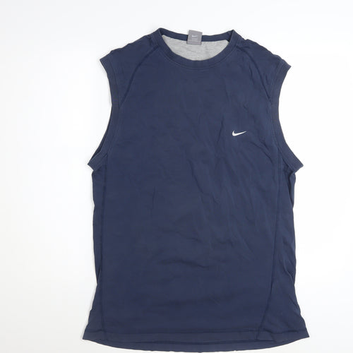 Nike Men's Navy Sleeveless Crew Neck Cotton T-Shirt Size L