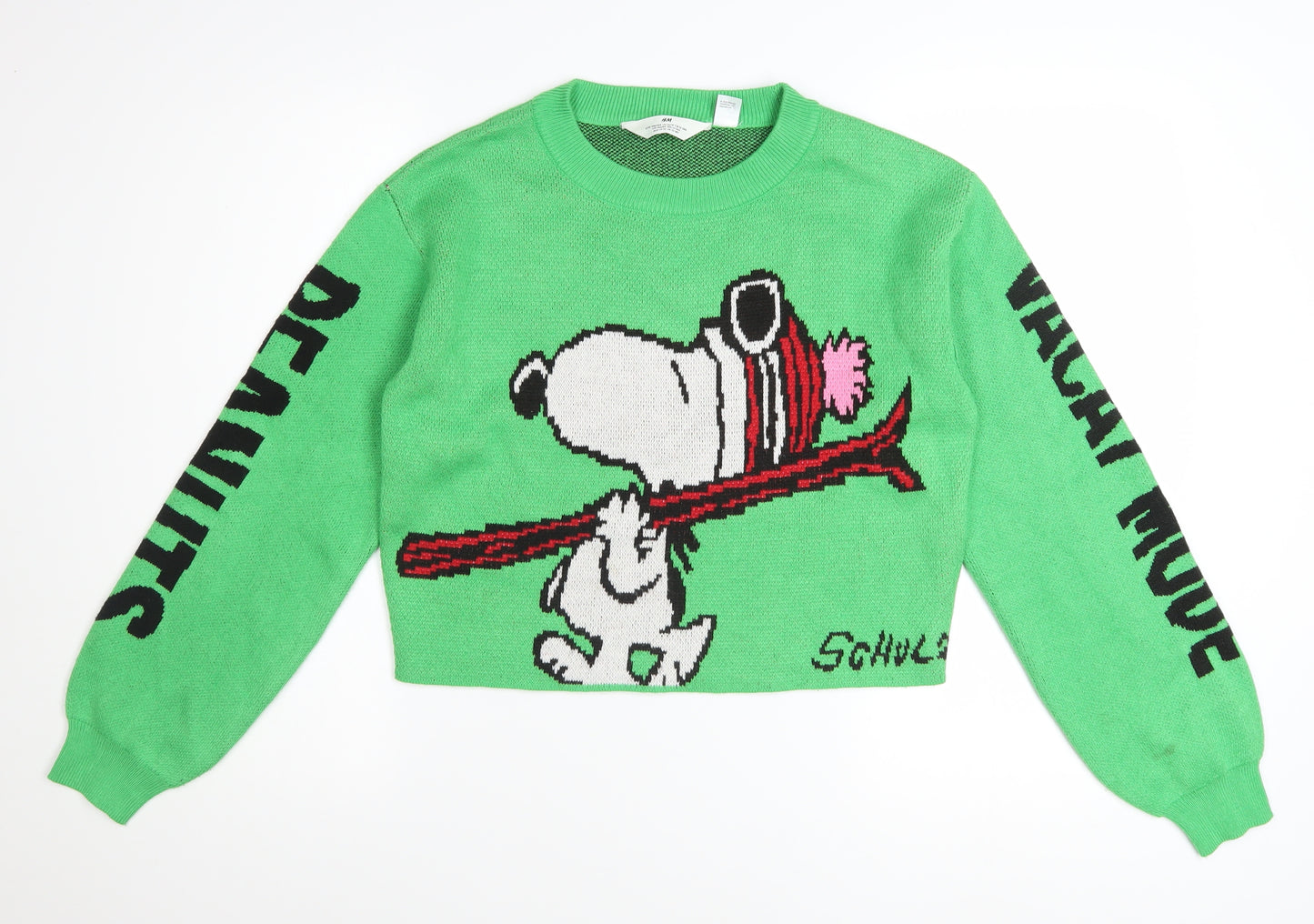 H&M Girls Green Peanuts Snoopy Pullover Jumper 12-14 Years Acrylic Knit