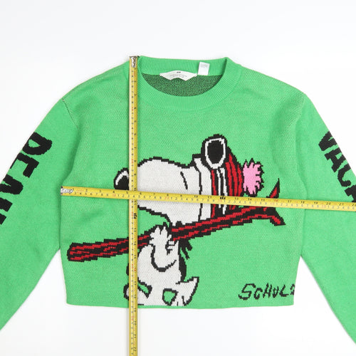 H&M Girls Green Peanuts Snoopy Pullover Jumper 12-14 Years Acrylic Knit