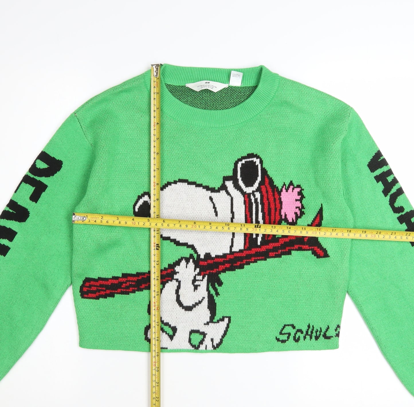 H&M Girls Green Peanuts Snoopy Pullover Jumper 12-14 Years Acrylic Knit
