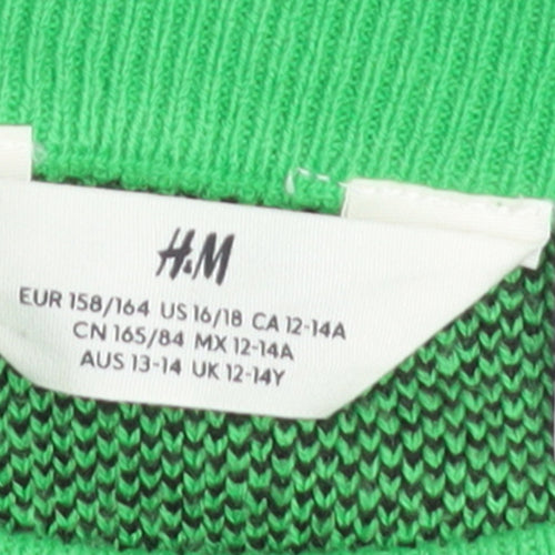 H&M Girls Green Peanuts Snoopy Pullover Jumper 12-14 Years Acrylic Knit