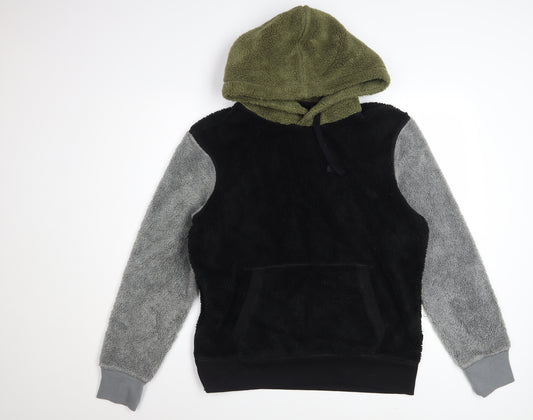 American Eagle Men's Black Grey Green Fleece Pullover Hoodie M