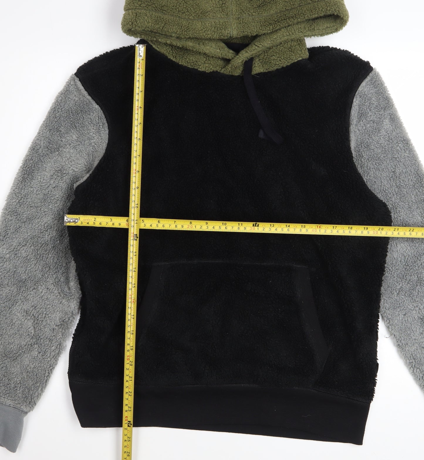 American Eagle Men's Black Grey Green Fleece Pullover Hoodie M