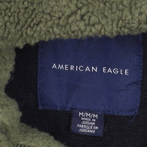 American Eagle Men's Black Grey Green Fleece Pullover Hoodie M