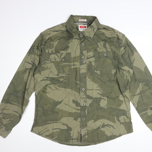 Wrangler Men's Green Camouflage Cotton Long Sleeve Button-Up Shirt Size L