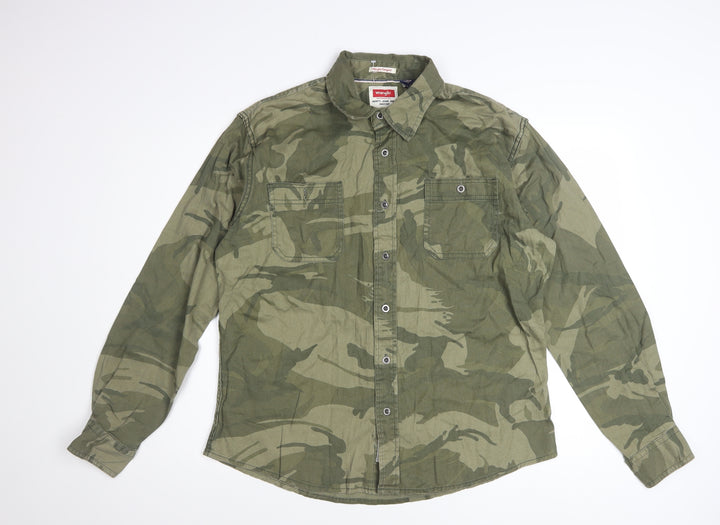 Wrangler Men's Green Camouflage Cotton Long Sleeve Button-Up Shirt Size L