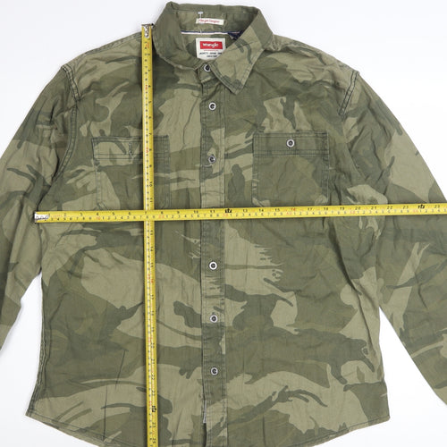 Wrangler Men's Green Camouflage Cotton Long Sleeve Button-Up Shirt Size L