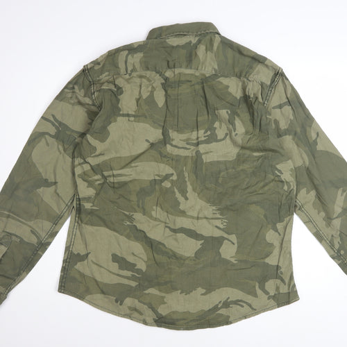Wrangler Men's Green Camouflage Cotton Long Sleeve Button-Up Shirt Size L