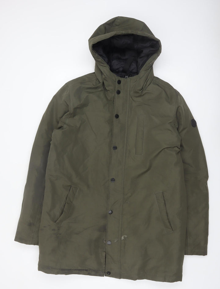 Threadbare Men's Green Parka Coat L Hooded Winter Jacket