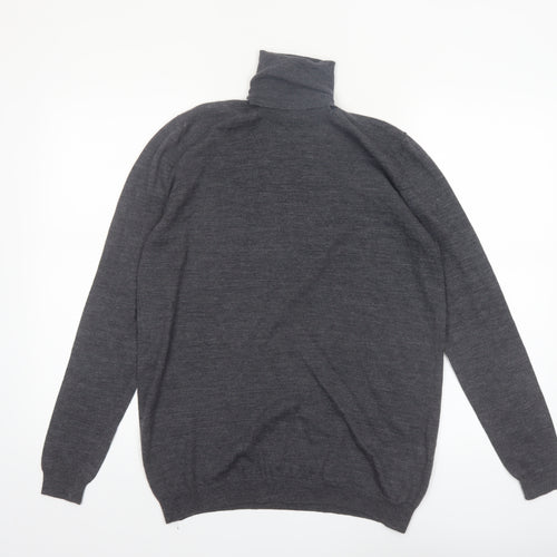 Zara Mens Grey Merino Wool Roll Neck Jumper Size L