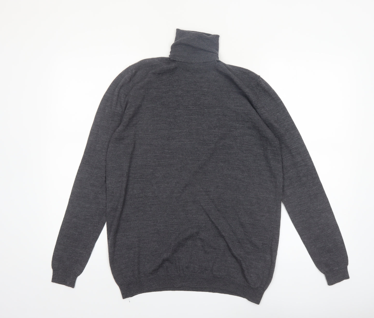 Zara Mens Grey Merino Wool Roll Neck Jumper Size L